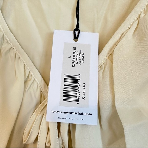 NWT WeWoreWhat boho ruffle peasant sleeve blouse lightweight cream women’s large - Picture 5 of 10